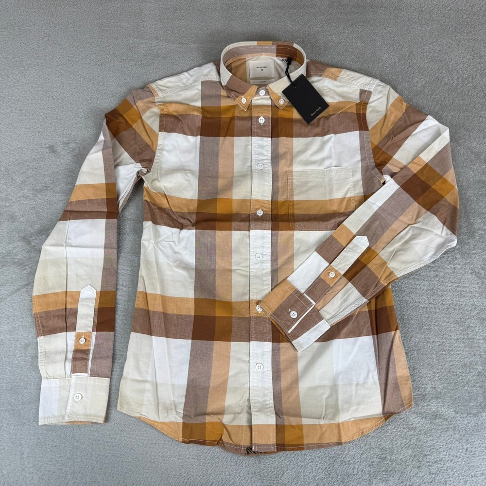 Billy Reid Tuscumbia Button-Down Shirt Mens XS Brown Plaid Pocket $228 New NWT